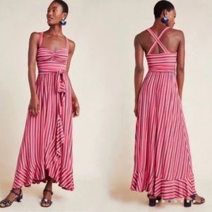 Anthropologie Maeve Gabriela Striped Ruffle Dress